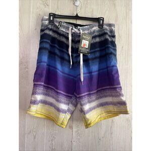 Pacific Surf By Exist Board Shorts Mens L Purple Yellow Blue Striped Swim Trunks